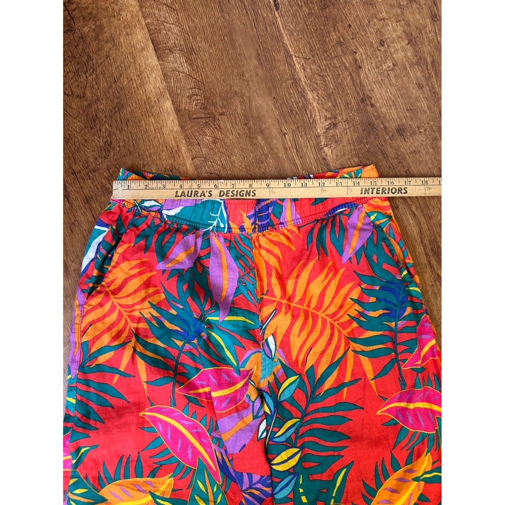 C&C California Linen Tropical Print Wide Leg Pants Orange floral print w/ flaws - Picture 4 of 8